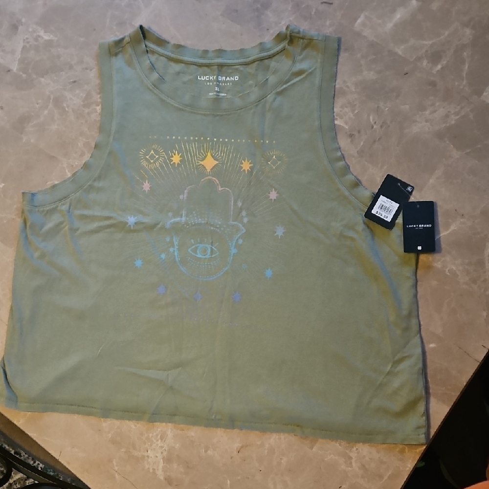 Lucky Brand Sage Green Hamsa Tank Size XL